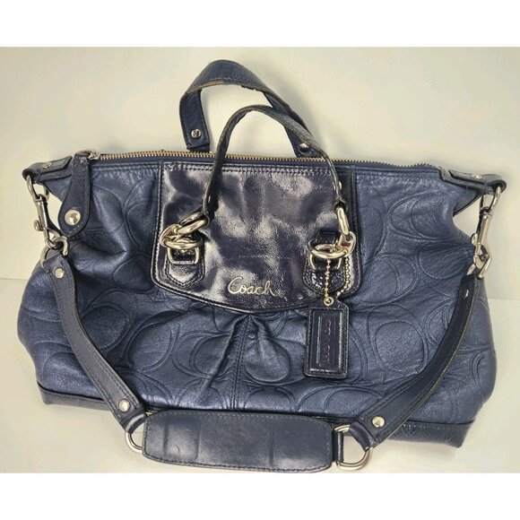 Coach Ashley Blue Patent Leather Satchel Handbag Purse F19449 - Picture 1 of 13